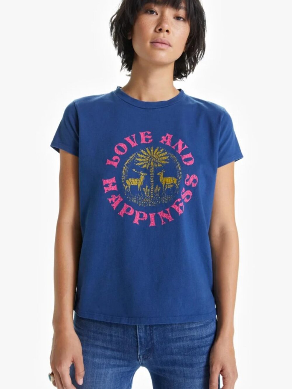 MOTHER The Boxy Goodie Goodie Short Sleeve Tee-Love and Happiness-Blue/Pink-M
